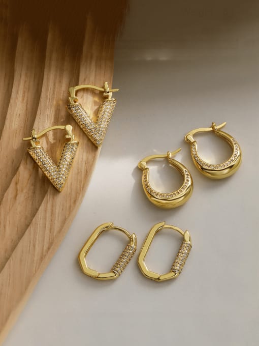 AOG Brass Cubic Zirconia Geometric Hip Hop Huggie Earring