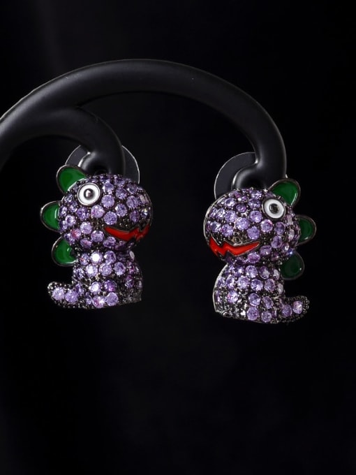 Purple E258 Brass Cubic Zirconia Dragon Cute Stud Earring