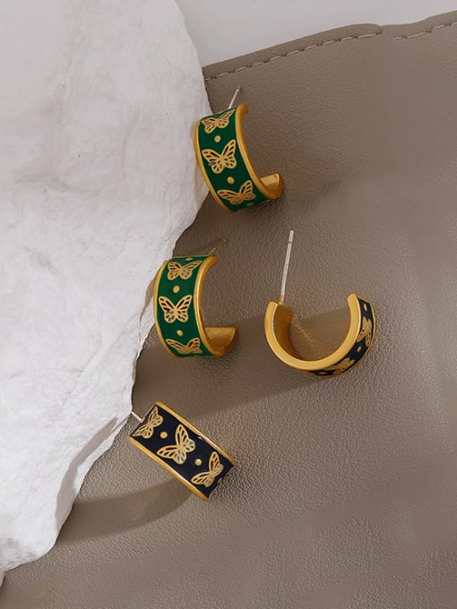 HYACINTH Brass Enamel Butterfly Vintage Stud Earring 0