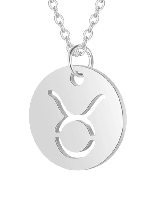 Taurus steel Titanium Steel Constellation Minimalist  Round Pendant Necklace