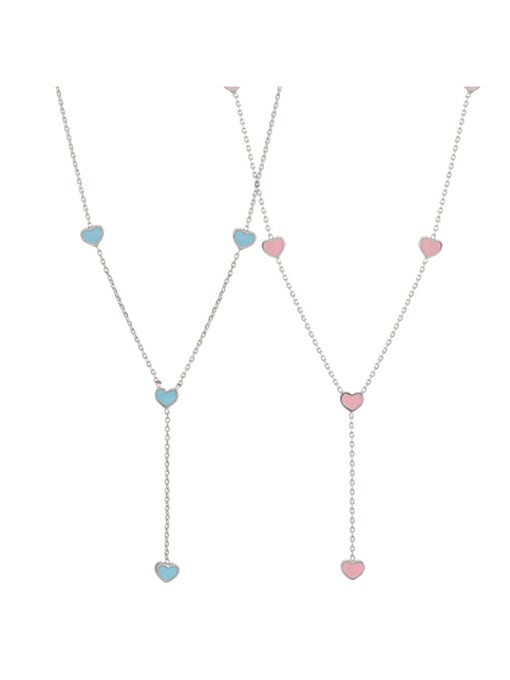 Five Color Brass Enamel Heart Minimalist Lariat Necklace
