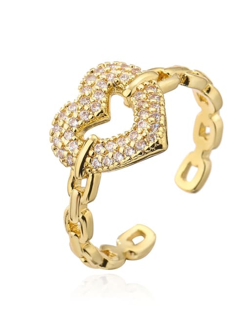 AOG Brass Cubic Zirconia Heart Hip Hop Band Ring 0