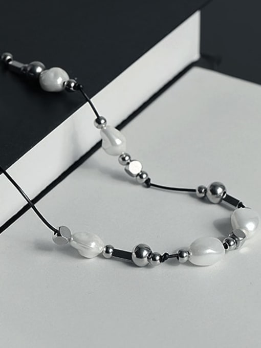 TINGS Titanium Steel Imitation Pearl Geometric Vintage Necklace 2