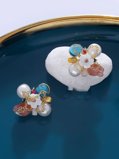 14k Gold Alloy Natural Stone Flower Cute Stud Earring