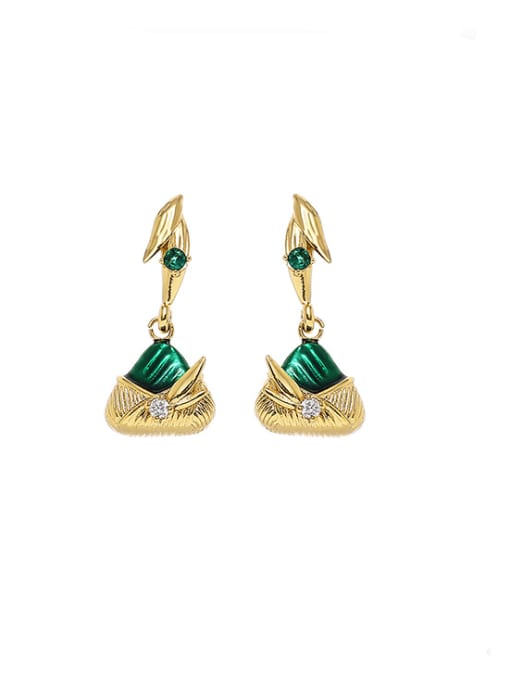 Gold leaf Zongzi earrings Brass Enamel Irregular Cute Necklace