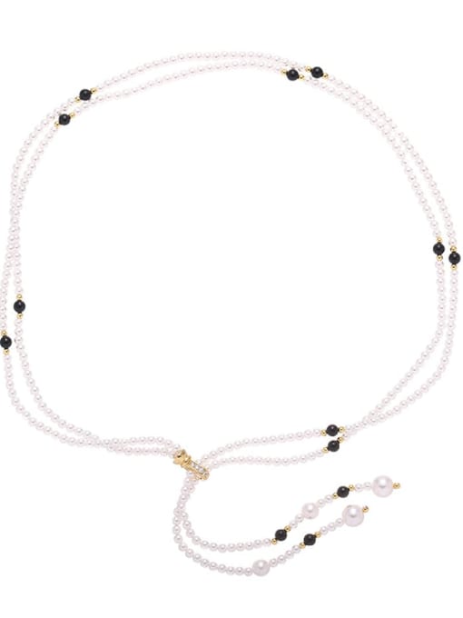 Y-shaped sweater chain Brass Imitation Pearl Geometric Minimalist Lariat Necklace