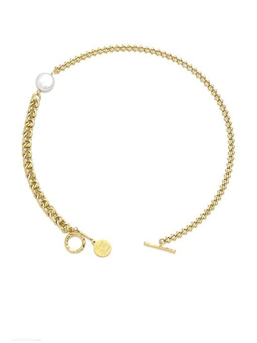 golden Brass Imitation Pearl Geometric Vintage Necklace