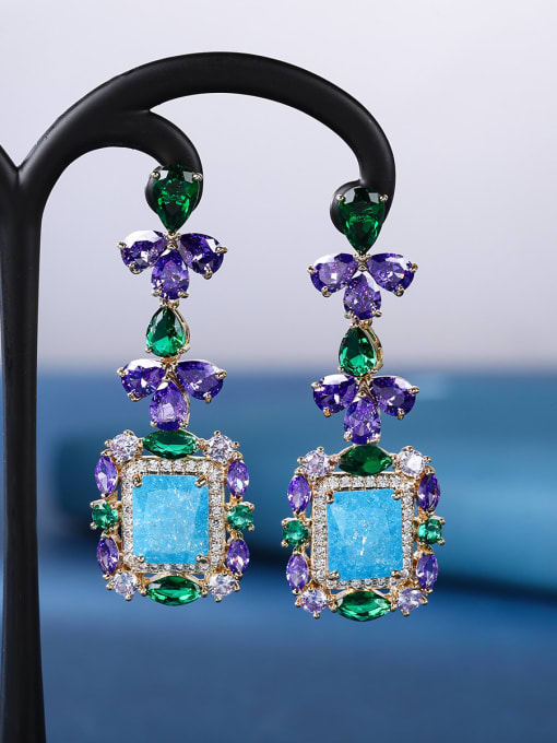 Sea blue Brass Cubic Zirconia Geometric Luxury Drop Earring