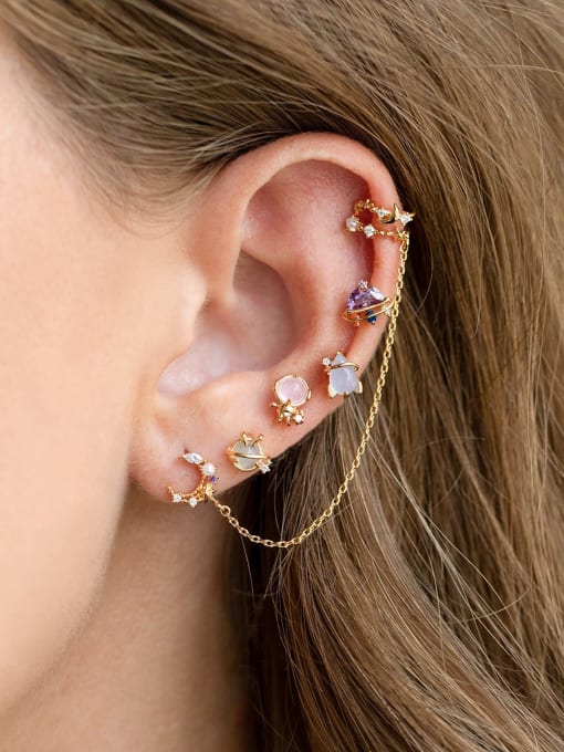 COLSW Brass Cubic Zirconia Moon Tassel Cute Earring 2