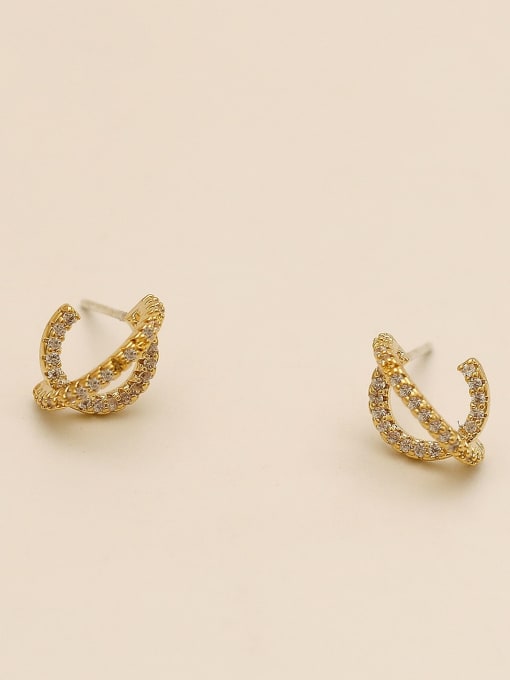 HYACINTH Brass Cubic Zirconia Irregular Minimalist Stud Trend Korean Fashion Earring 1