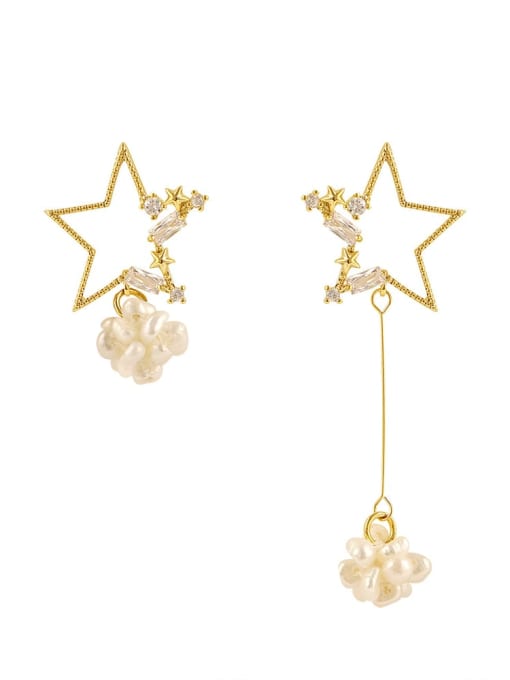HYACINTH Brass Imitation Pearl  Vintage Asymmetric Hollow star  Drop Trend Korean Fashion Earring 0