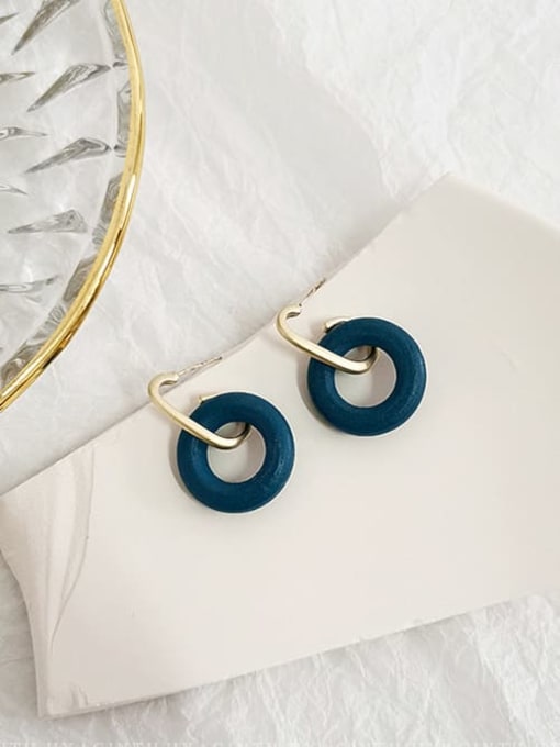 Lake blue Copper Enamel Geometric Minimalist Huggie Trend Korean Fashion Earring