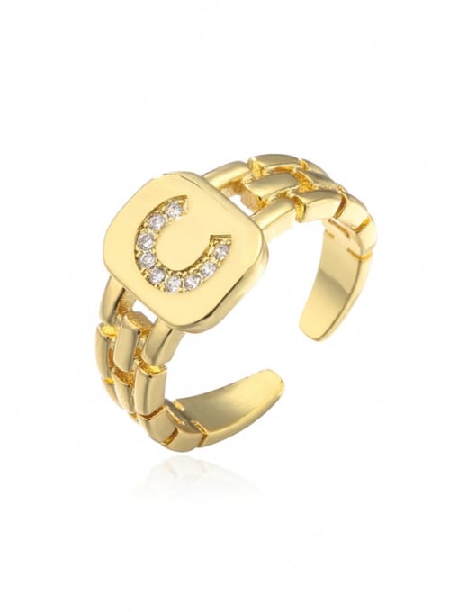C Brass Cubic Zirconia Letter Vintage Band Ring