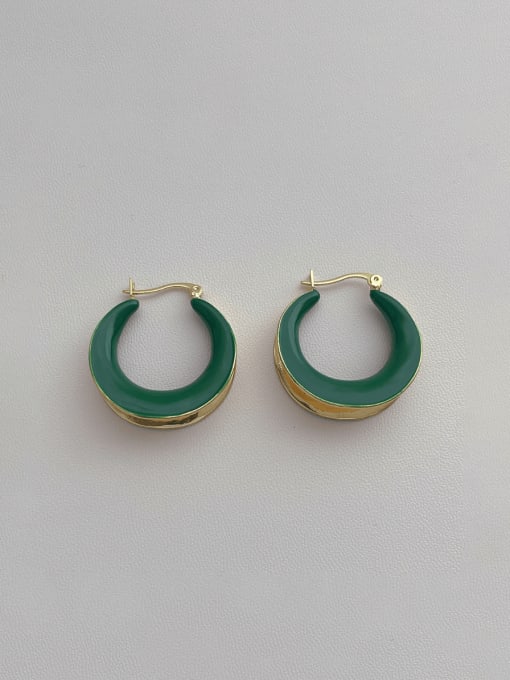 Q211 Green Brass Enamel Geometric Minimalist Huggie Earring