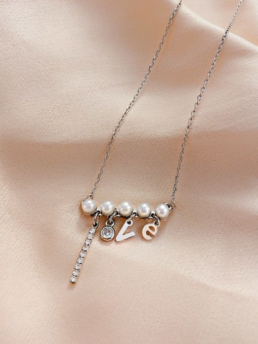 White Zinc Alloy Imitation Pearl White LOVE Trend Initials Necklace