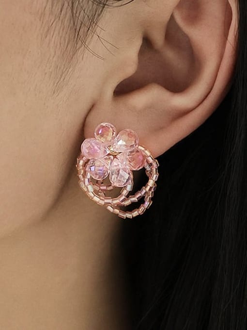 TINGS 925 Sterling Silver Glass Crystal Beads Flower Cute Drop Earring 1
