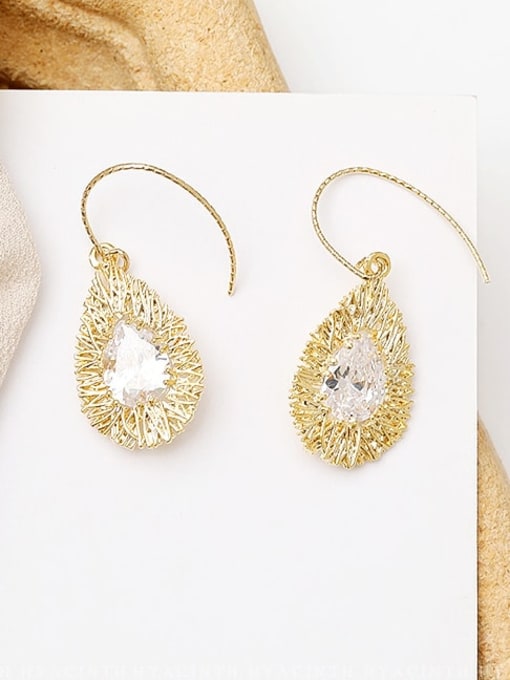14K gold Copper Cubic Zirconia Water Drop Dainty Hook Trend Korean Fashion Earring