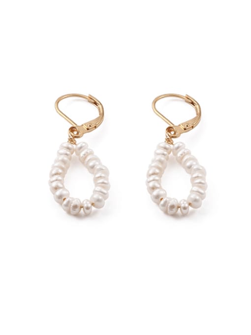 Pearl Earrings Brass Freshwater Pearl Geometric Vintage Huggie Earring