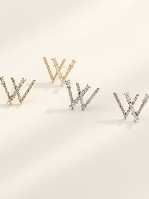 HYACINTH Brass Cubic Zirconia Letter W Vintage Stud Trend Korean Fashion Earring 2