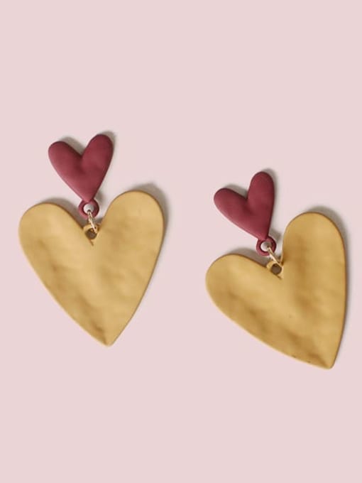 khaki Alloy Enamel Heart Cute Drop Earring