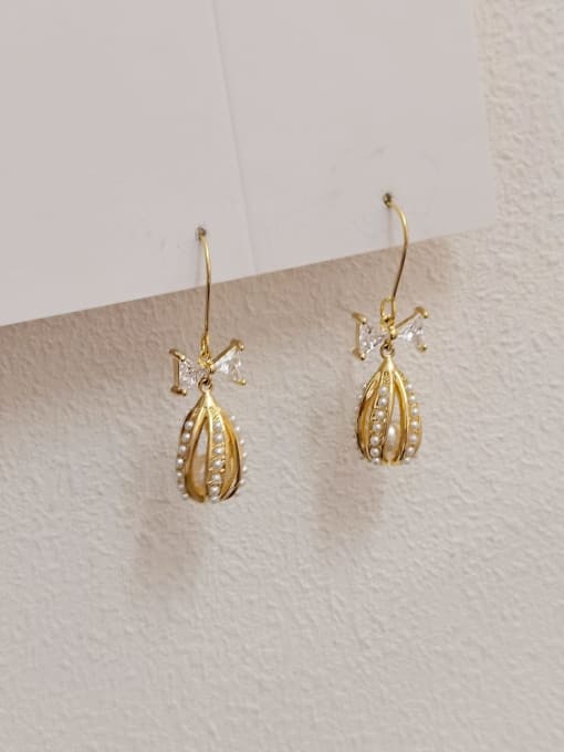 14k Gold Brass Imitation Pearl Water Drop Minimalist Hook Earring
