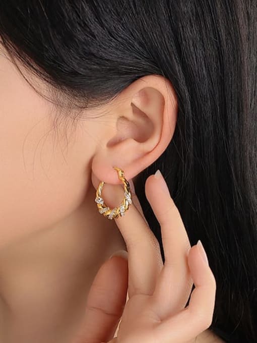 Five Color Brass Cubic Zirconia Geometric Minimalist Huggie Earring 1
