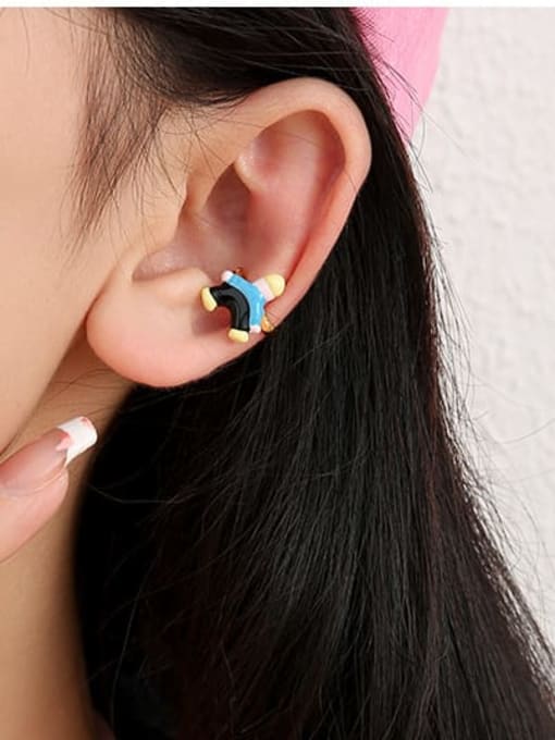 Five Color Brass Multi Color Enamel Astronaut Cute Single Earring(Single-Only One) 3