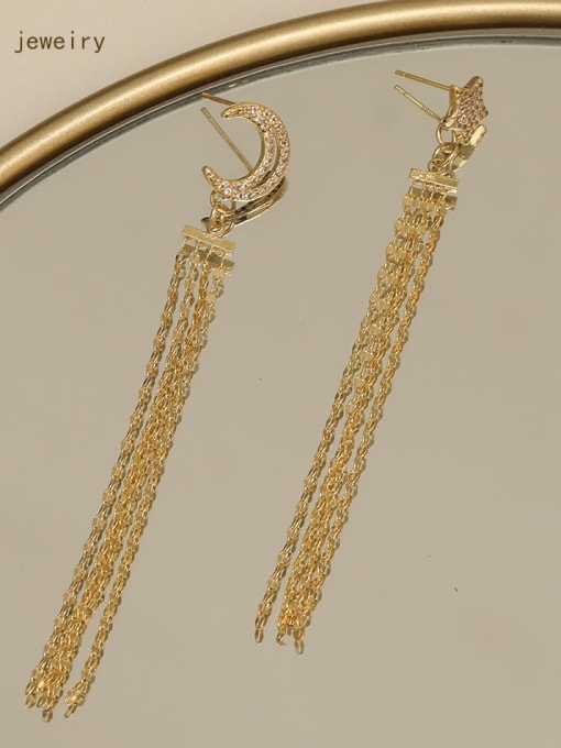 HYACINTH Copper  Moon Star  Tassel Vintage Threader Trend Korean Fashion Earring 1