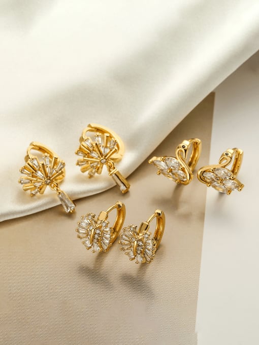 AOG Brass Cubic Zirconia Flower Hip Hop Huggie Earring