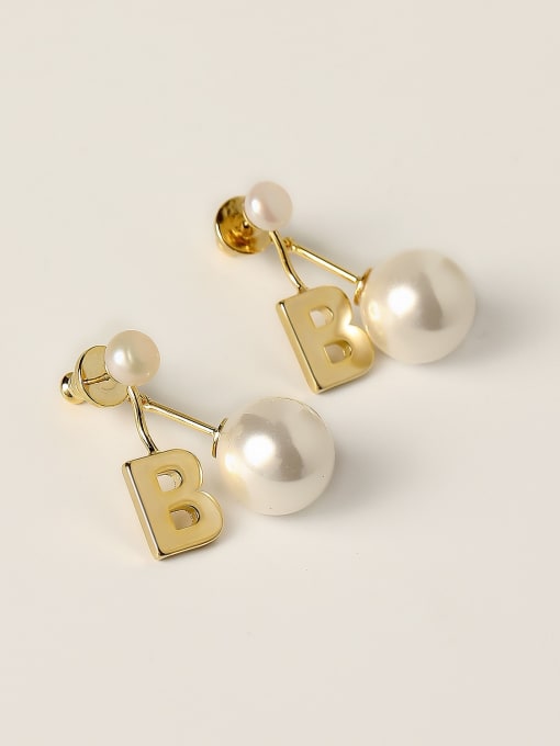 HYACINTH Brass Imitation Pearl Letter Vintage Drop Trend Korean Fashion Earring 0