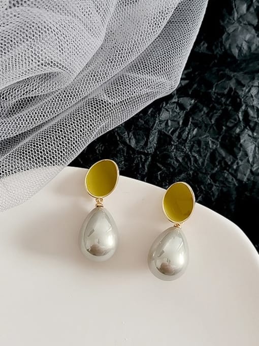 14K  gold, yellow and green Copper Imitation Pearl Water Drop Minimalist Drop Trend Korean Fashion Earring