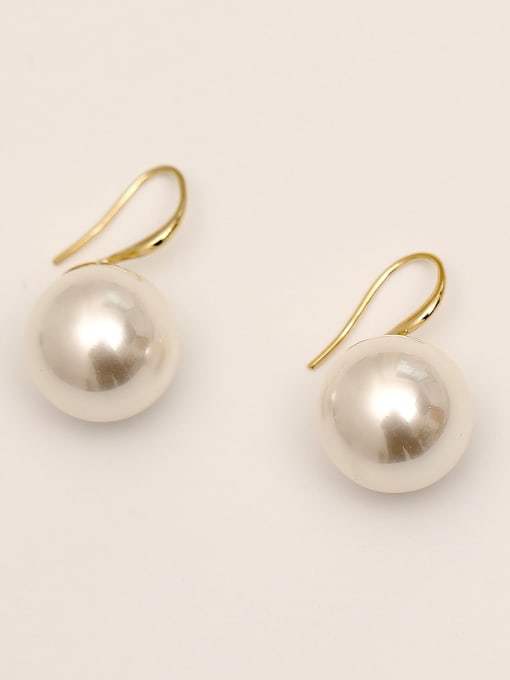 14k Gold Brass Imitation Pearl Geometric Minimalist Hook Trend Korean Fashion Earring