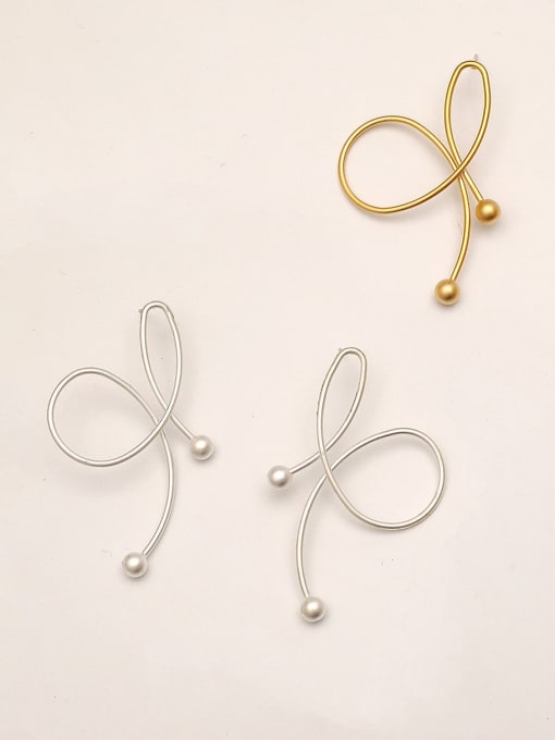 HYACINTH Brass Imitation Pearl Butterfly Minimalist Stud Trend Korean Fashion Earring 1