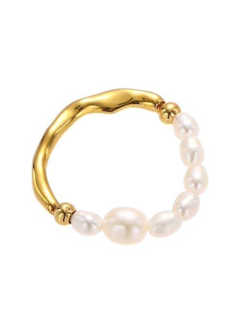 Gold (natural pearls with flaws) Brass Imitation Pearl Geometric Minimalist Bead Ring