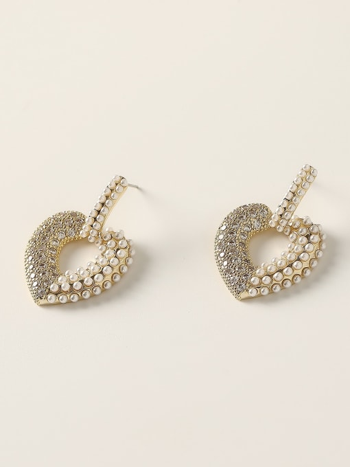 14k Gold Brass Cubic Zirconia Heart Vintage Stud Trend Korean Fashion Earring