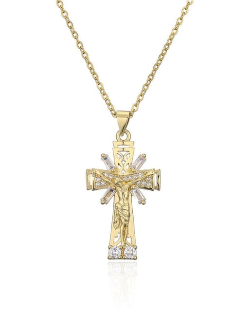 20708 Brass Cubic Zirconia Cross Vintage Regligious Necklace