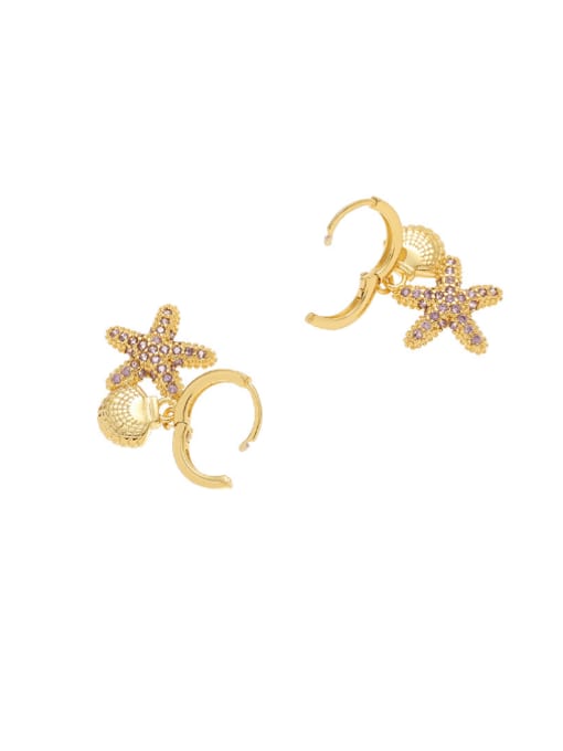golden Brass Cubic Zirconia Sea  Star Minimalist Huggie Earring