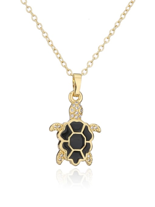 21879 Brass Cubic Zirconia Enamel Turtle Vintage Necklace