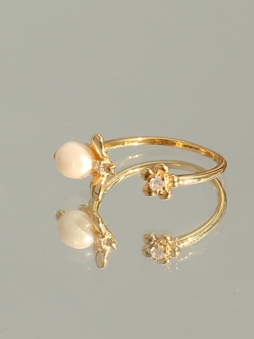 ACCA Brass Imitation Pearl Flower Vintage Band Ring 2