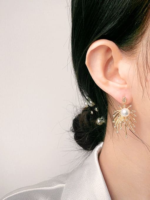 HYACINTH Copper Imitation Pearl Geometric Statement Stud Trend Korean Fashion Earring 3