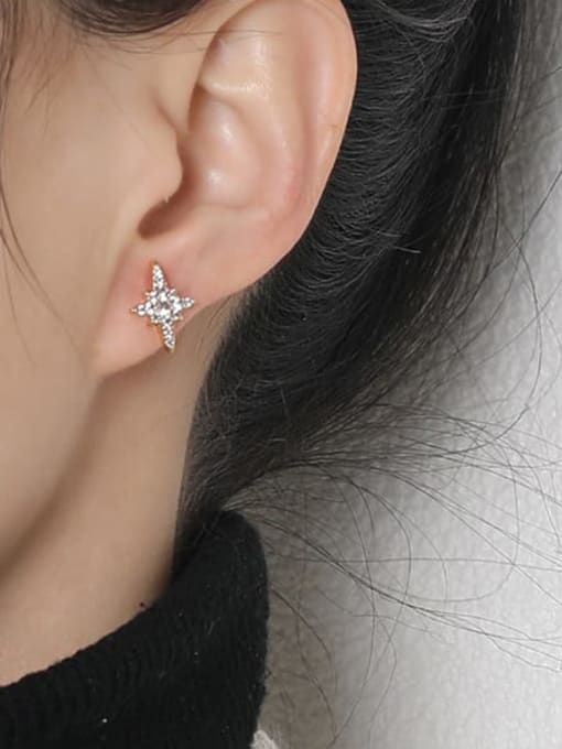 HYACINTH Brass Cubic Zirconia Asymmetry Star Minimalist Stud Earring 1