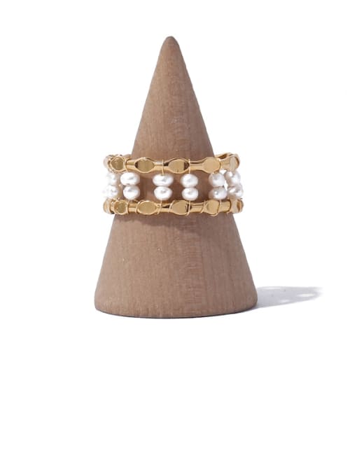 Five Color Brass Imitation Pearl Geometric Hip Hop Stackable Ring 0