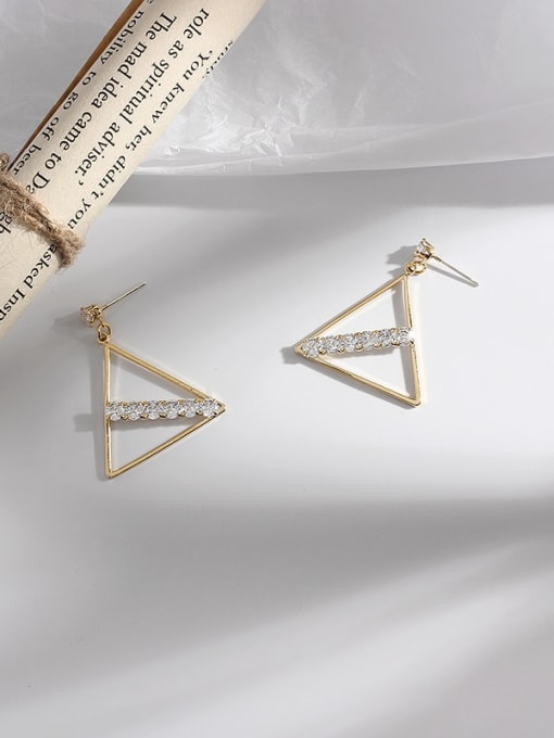 HYACINTH Copper Cubic Zirconia Triangle Minimalist Stud Trend Korean Fashion Earring 2