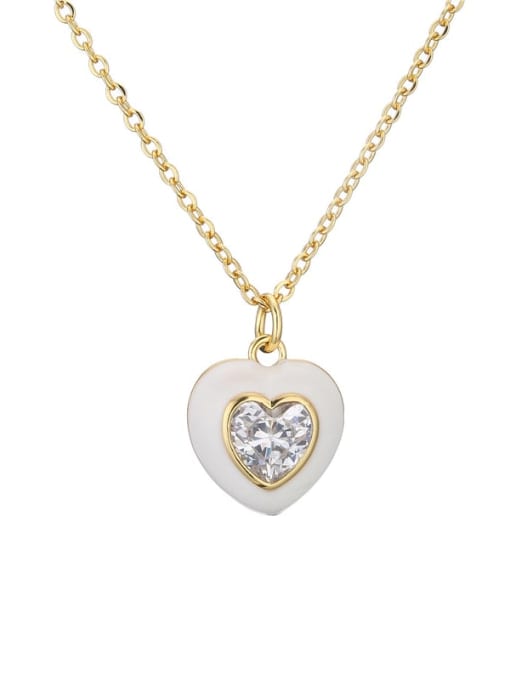 21118 Brass Rhinestone Enamel  Trend Heart Pendant Necklace