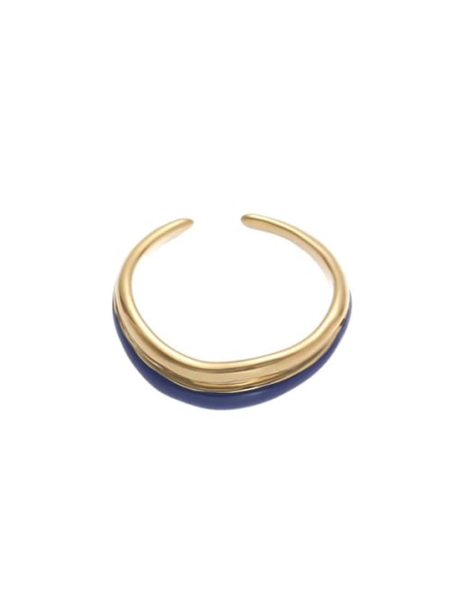 Blue Dropping Oil Ring Brass Enamel Geometric Minimalist Band Ring