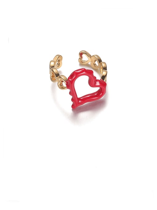 Rouge oil dripping ring Brass Enamel Heart Hip Hop Band Ring