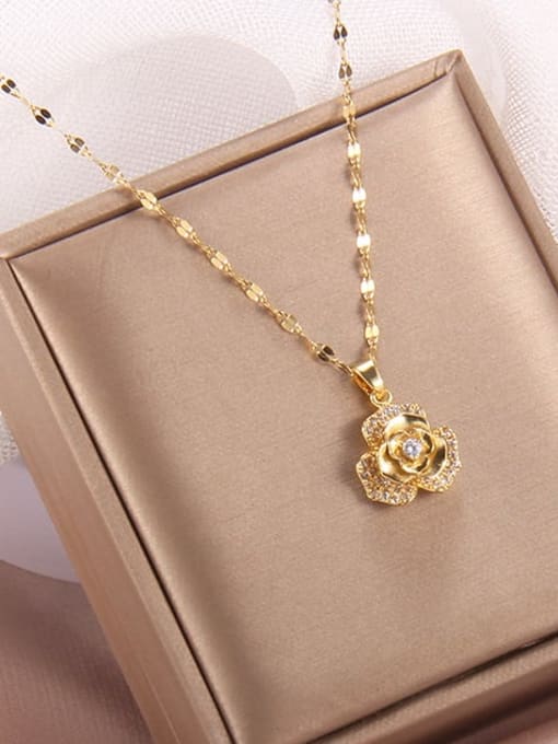 D A219 Brass Trend Cubic Zirconia  Can Rotary Flower Pendant Necklace