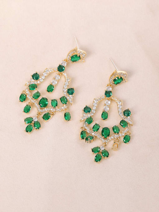 green Brass Tassel Luxury Cluster Earring