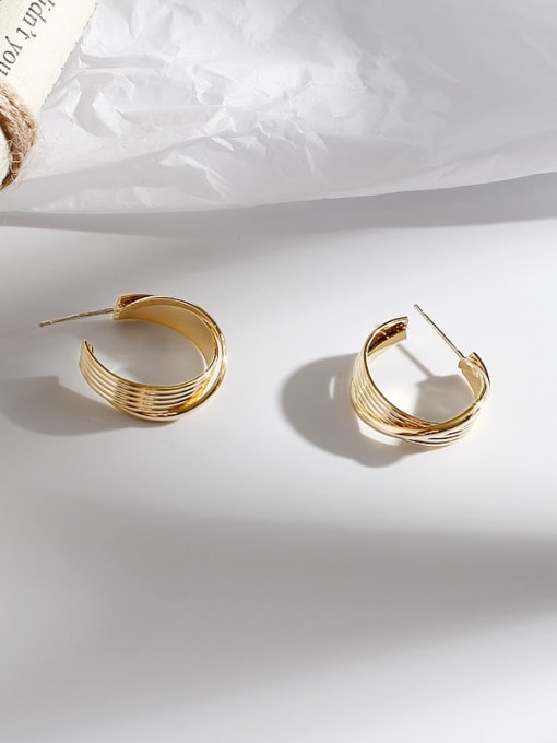 gold Copper Irregular  Minimalist C shape Stud Trend Korean Fashion Earring