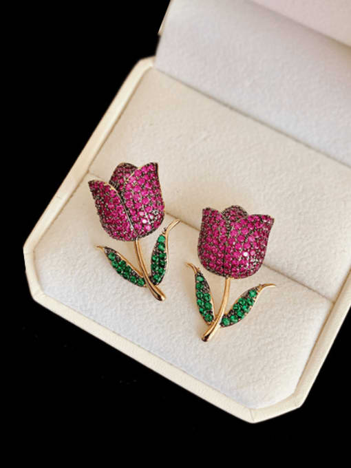 SUUTO Brass Cubic Zirconia Flower Vintage Stud Earring